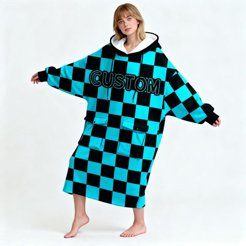Custom Hooded Blanket – Personalized Checkered Blanket Hoodie for Christmas Gift