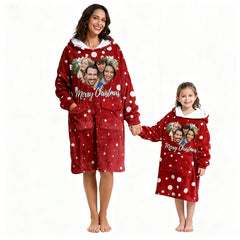 Custom Photo Blanket Hoodie – Personalized Face Blanket Hoodie for Christmas Gift