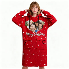 Custom Photo Blanket Hoodie – Personalized Face Blanket Hoodie for Christmas Gift