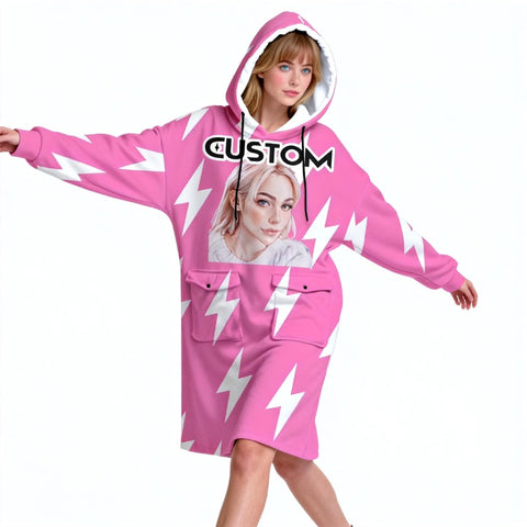 Personalized K-POP Style Blanket Hoodie – Custom Photo, Cozy Oversized Wearable Blanket, Perfect Christmas Gift