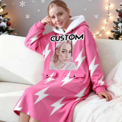 Personalized K-POP Style Blanket Hoodie – Custom Photo, Cozy Oversized Wearable Blanket, Perfect Christmas Gift