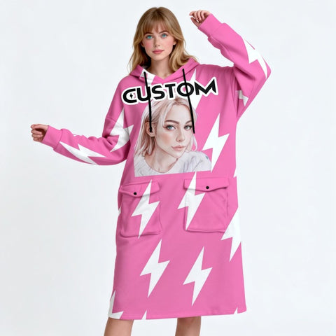 Personalized K-POP Style Blanket Hoodie – Custom Photo, Cozy Oversized Wearable Blanket, Perfect Christmas Gift