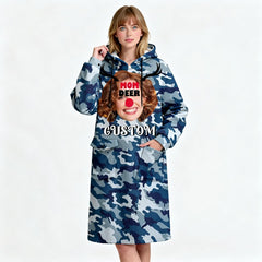 Custom Reindeer Family Christmas Blanket Hoodie – Personalized Photo & Name