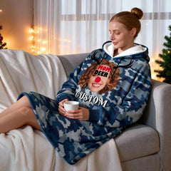 Custom Reindeer Family Christmas Blanket Hoodie – Personalized Photo & Name