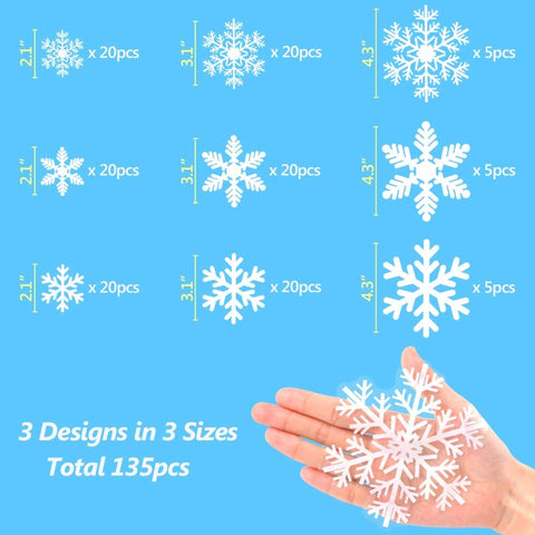 Christmas Window Clings 135Pcs – Snowflakes Static Stickers for Xmas Decor