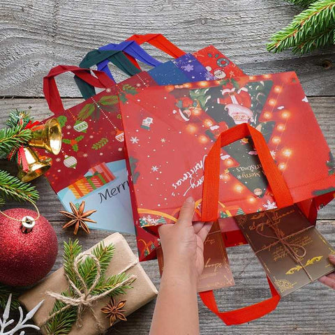 Large Reusable Christmas Gift Bags – Non-Woven Tote Bags for Xmas Party, New Year Gifts & Holiday Shopping (12.8"×9.8"×6.7")