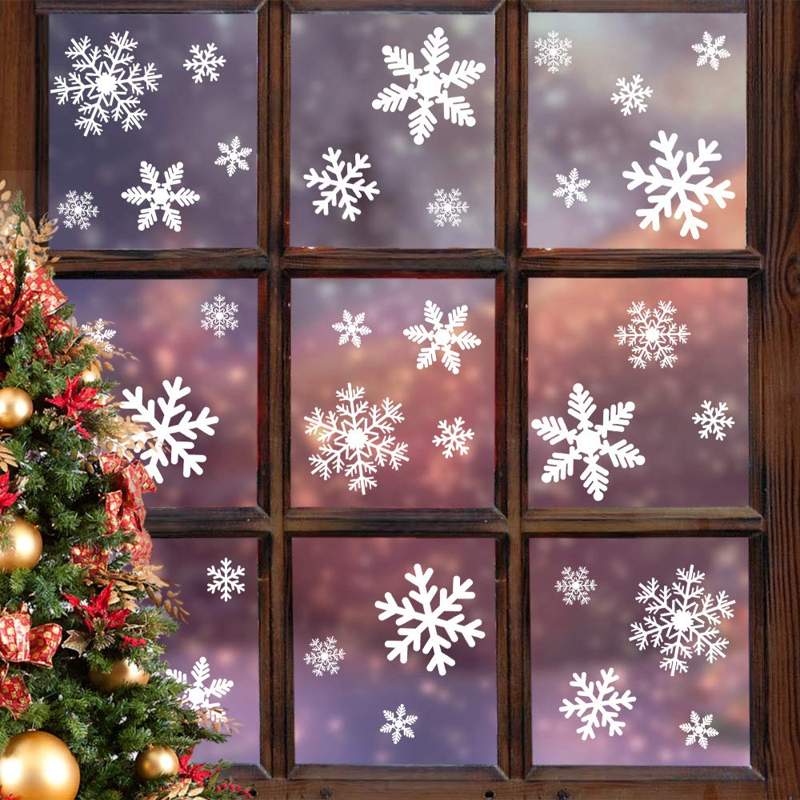 Christmas Window Clings 135Pcs – Snowflakes Static Stickers for Xmas Decor