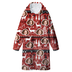 Personalized Christmas Wearable Blanket Hoodie – Hooded Blanket Patterns with Reindeer, Snowflakes, Geometric & Tree Patterns